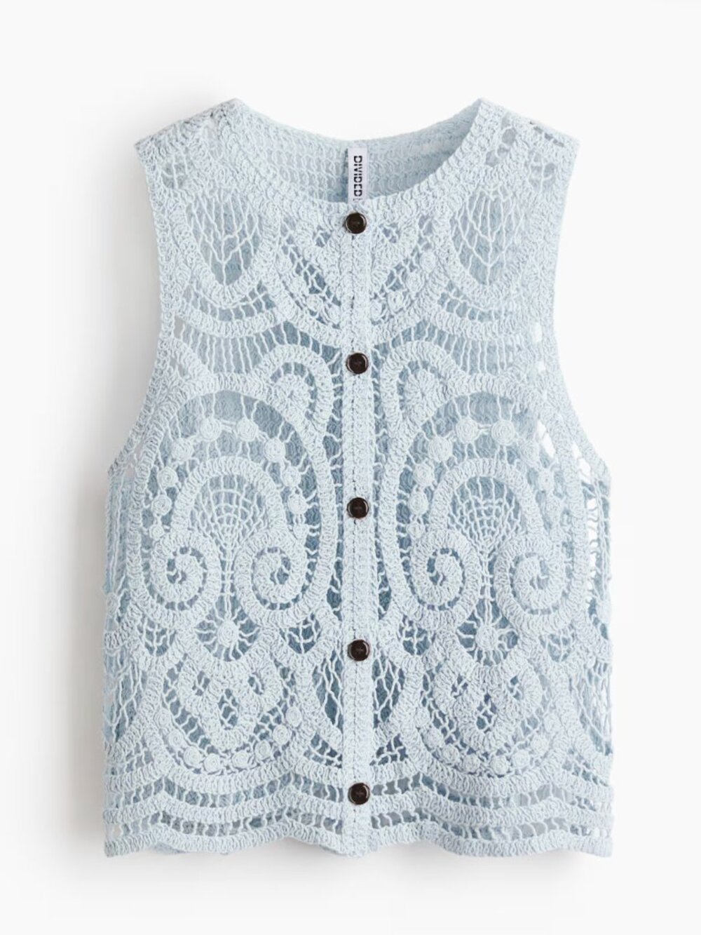 H&M Crochet-Look Button-Front Top Light Dusty Turquoise S
